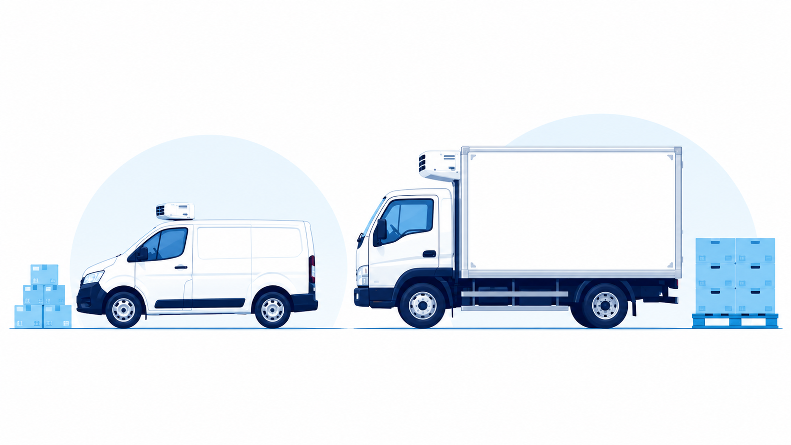 Size comparison of 1-ton chiller van and 3-ton chiller truck