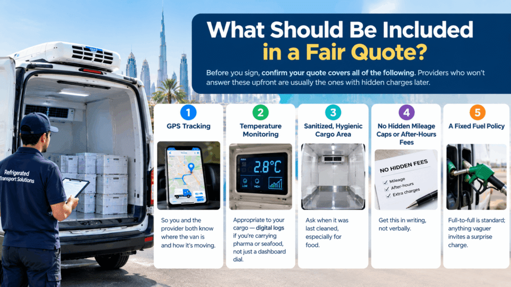 What should be included in a fair chiller van rental quote in Dubai