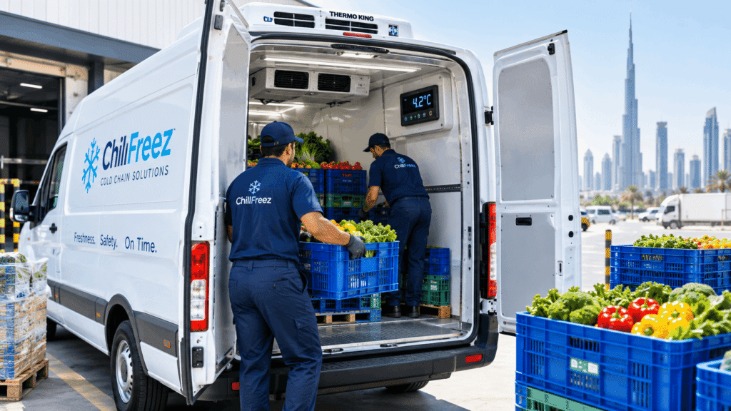 What is a chiller van in UAE with fresh produce and digital temperature controller