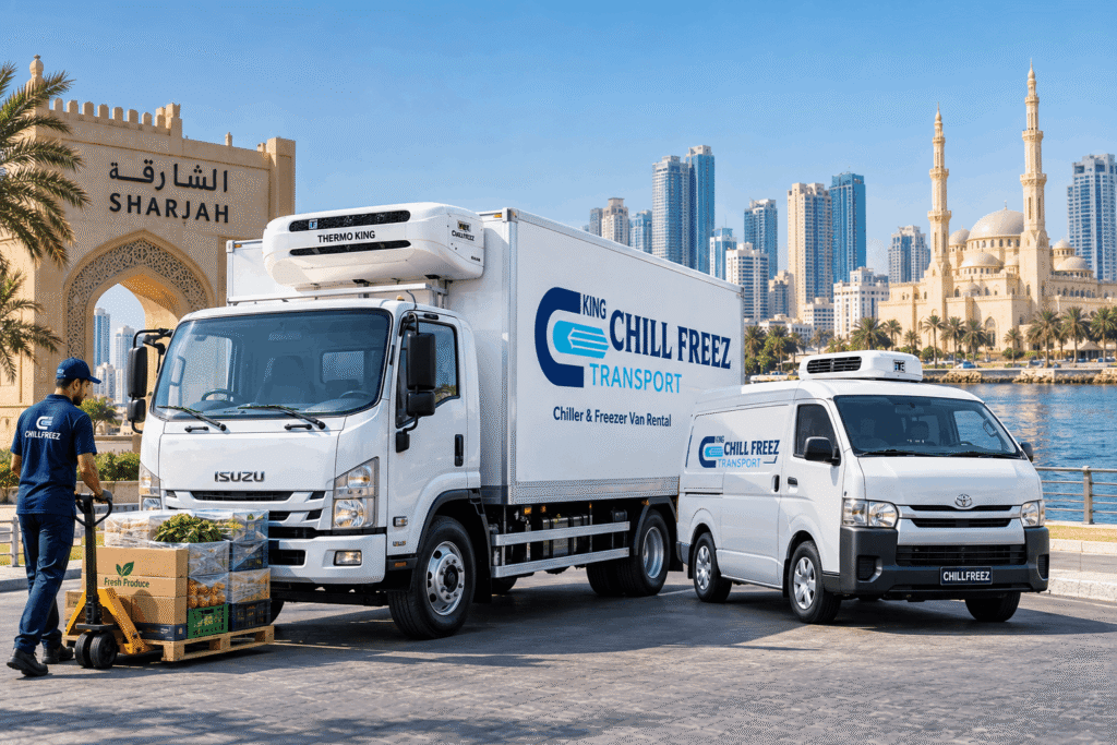 Chiller van rental in Sharjah with refrigerated trucks and fresh produce delivery